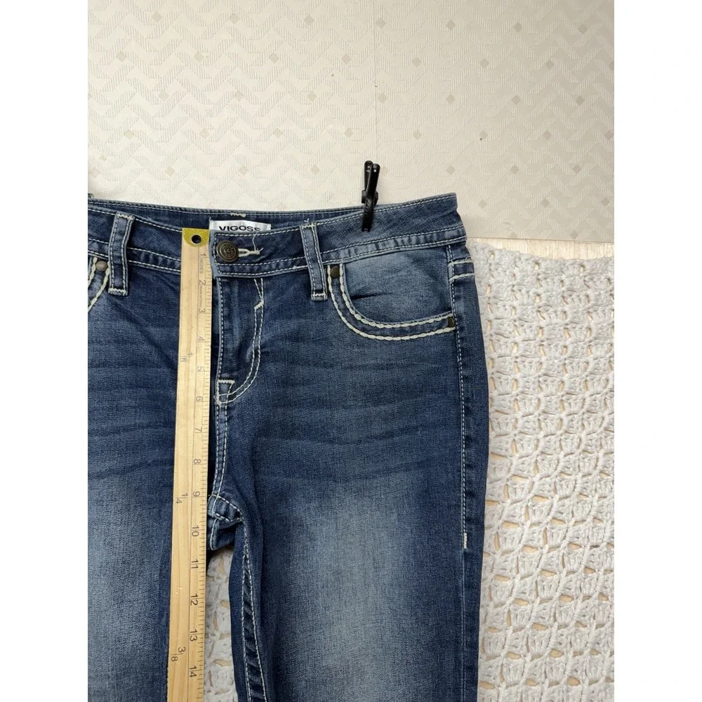 Vigoss Capri Jeans Women Sz 10 W33 L22 Blue Denim  Embroidery Pockets